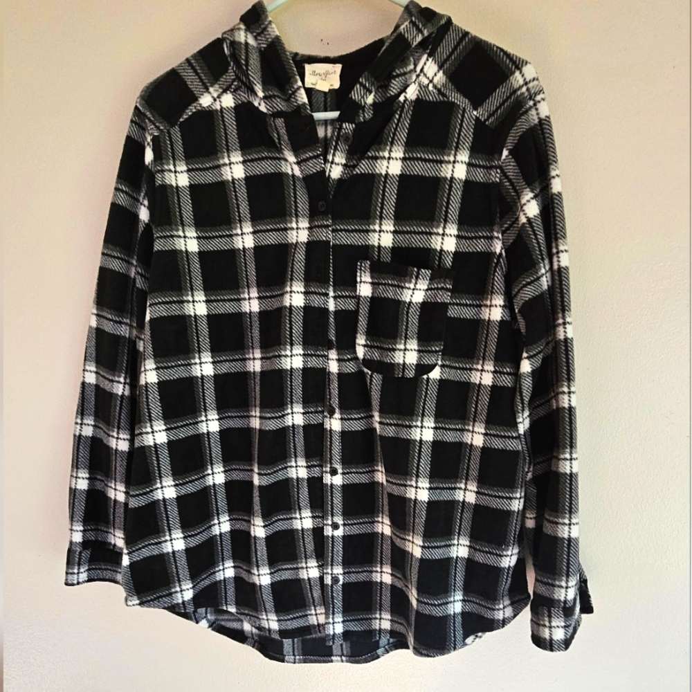 Juniors Plaid Brushed Hooded Flannel